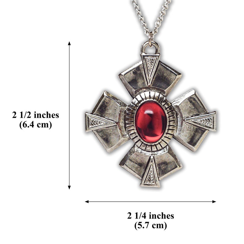 Real Metal Medallion with Red Cabochon Medieval Renaissance Silver Finish Pendant Necklace - Image 3